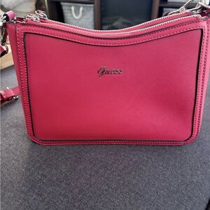 GUESS Red Pink Crossbody Bag with Silver Hardware